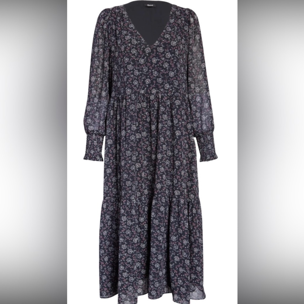 Madewell Georgette V-Neck Tiered Midi Dress in Enchanted Floral